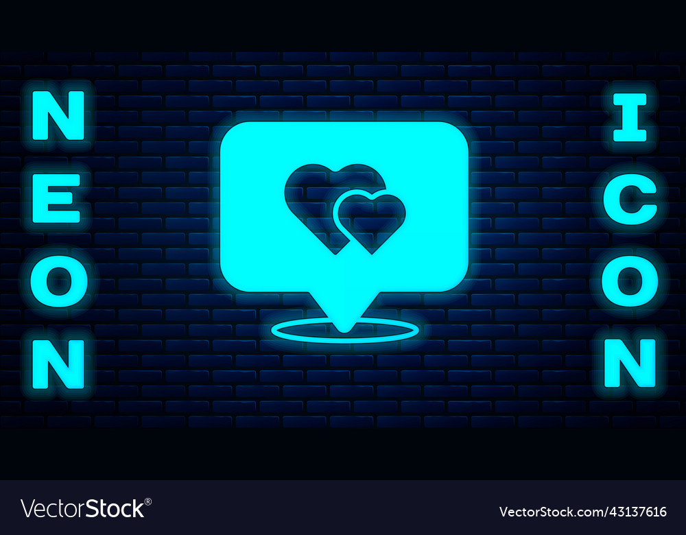 Glowing neon map pointer with heart icon isolated vector image Glowing neon map pointer with heart icon isolated