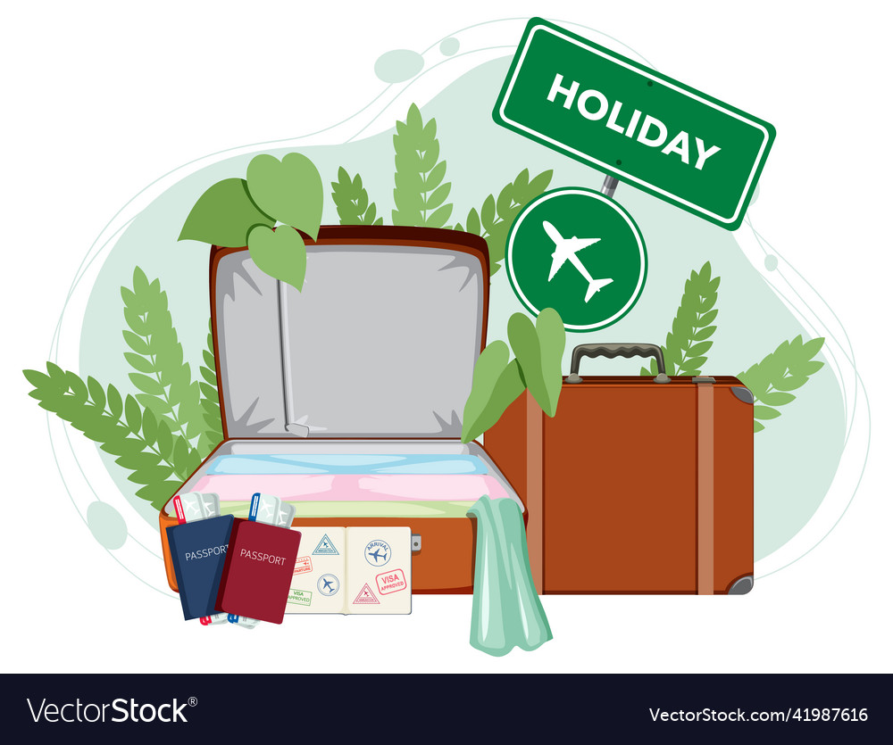 Holiday items concept with many luggages