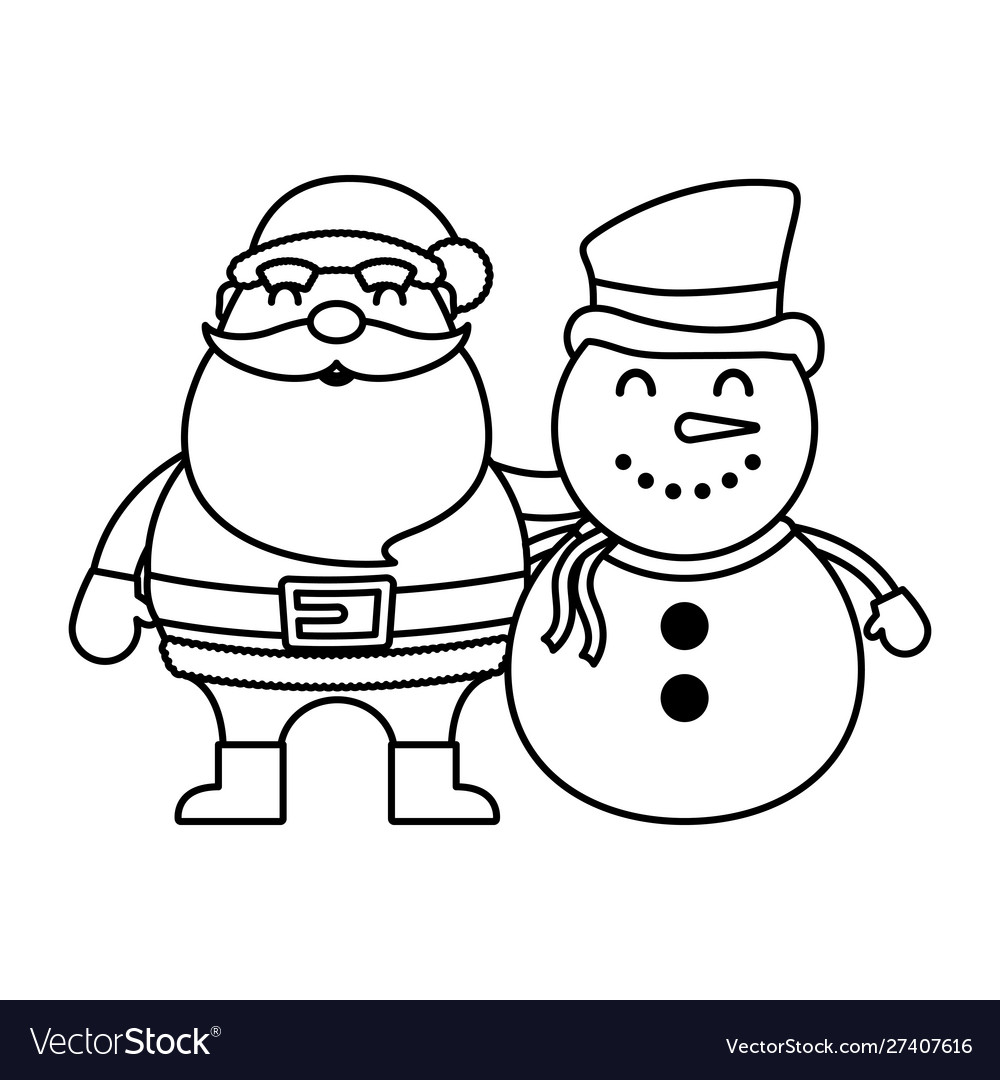 Merry Christmas Cute Snowman With Santa Claus