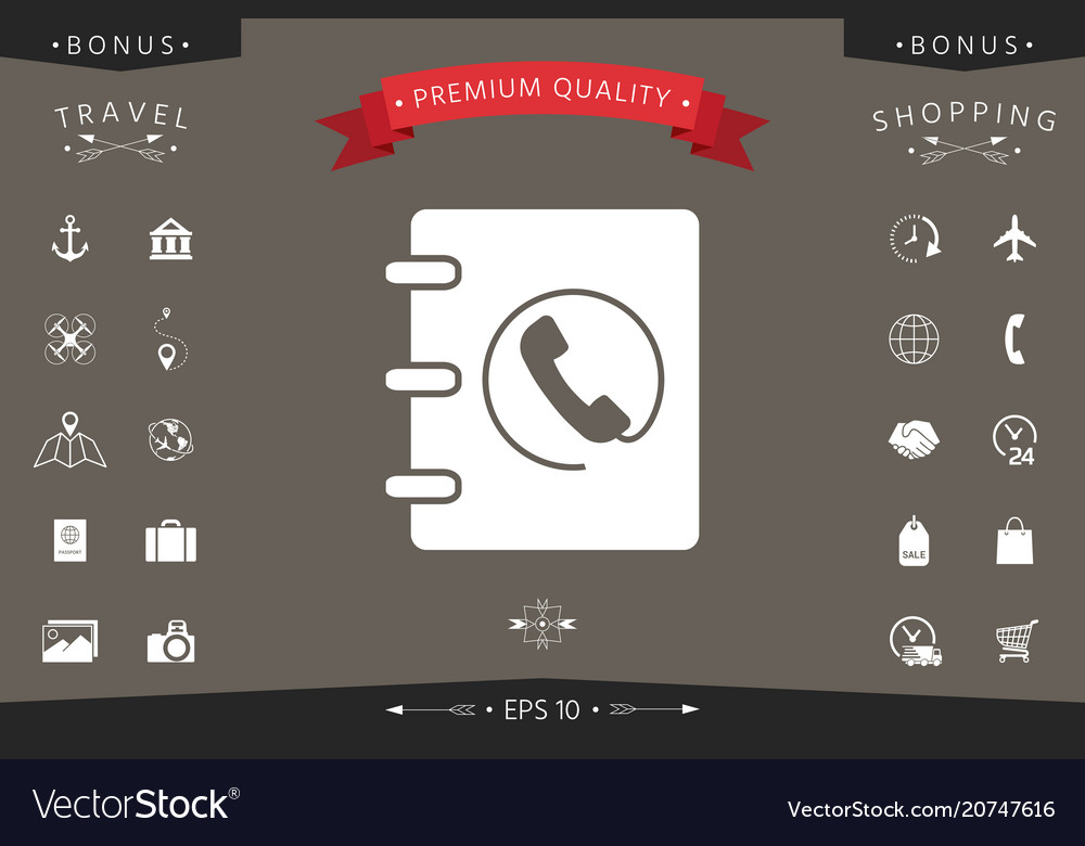 Notebook address phone book icon with handset vector image Notebook address phone book icon with handset