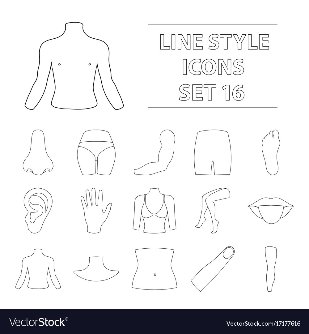 Part of body set icons in outline style big