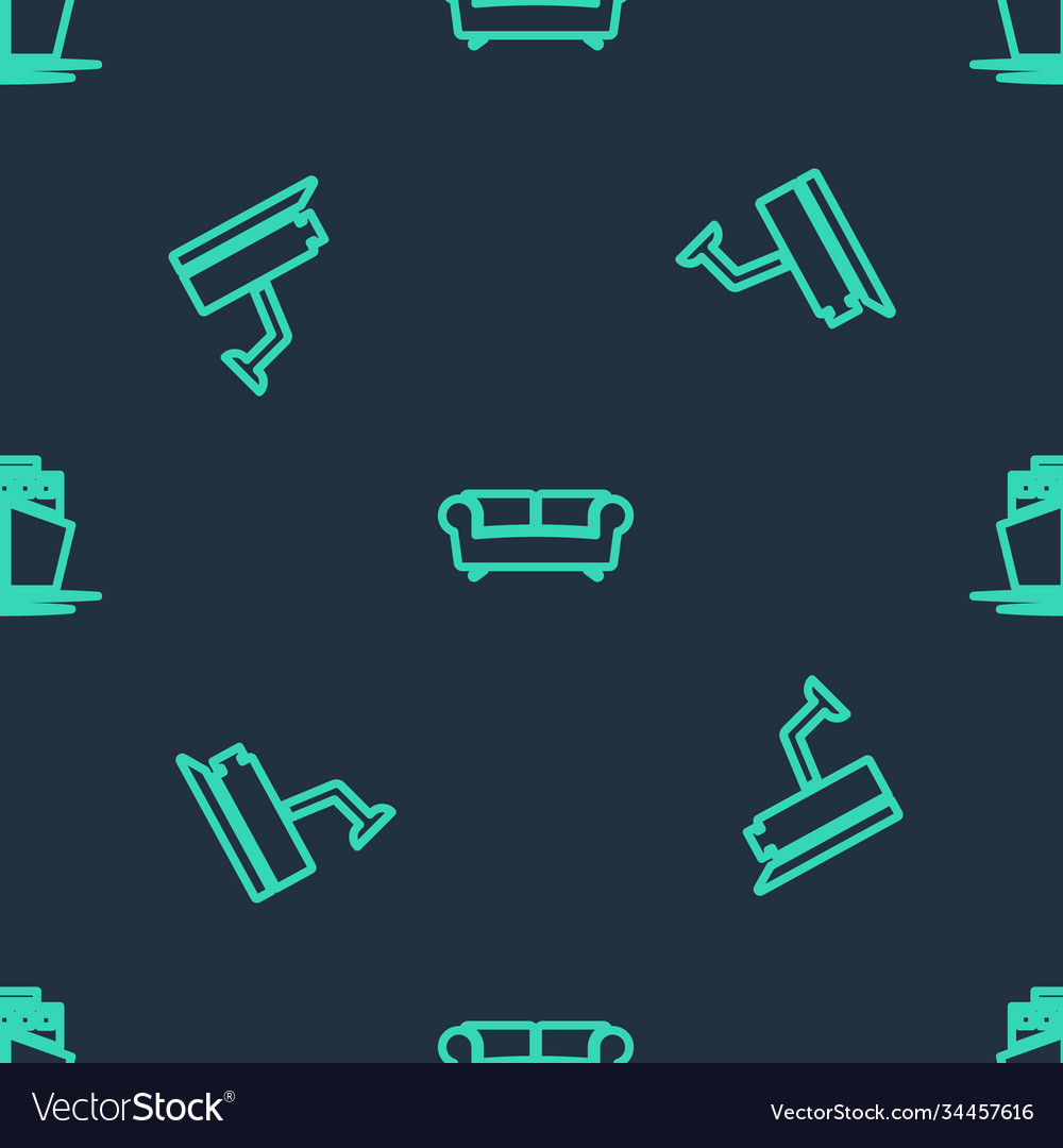 Set line sofa security camera and ship vector image Set line sofa security camera and ship