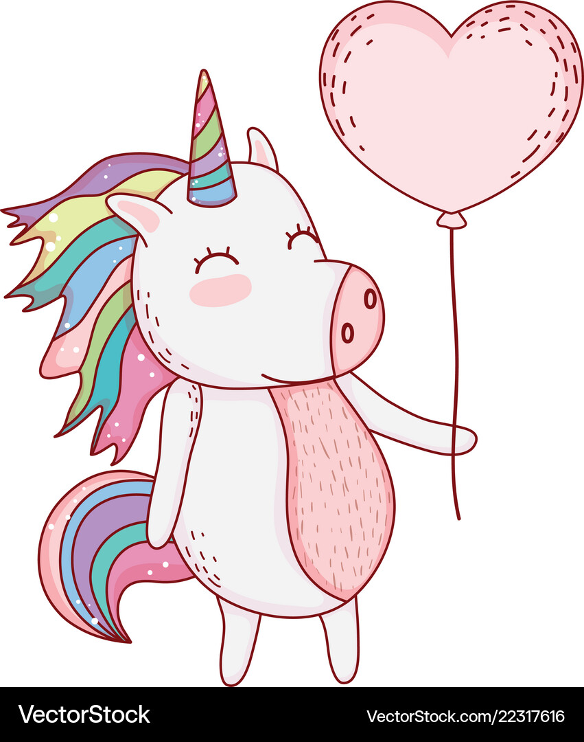 Unicorn with balloon cartoon Royalty Free Vector Image