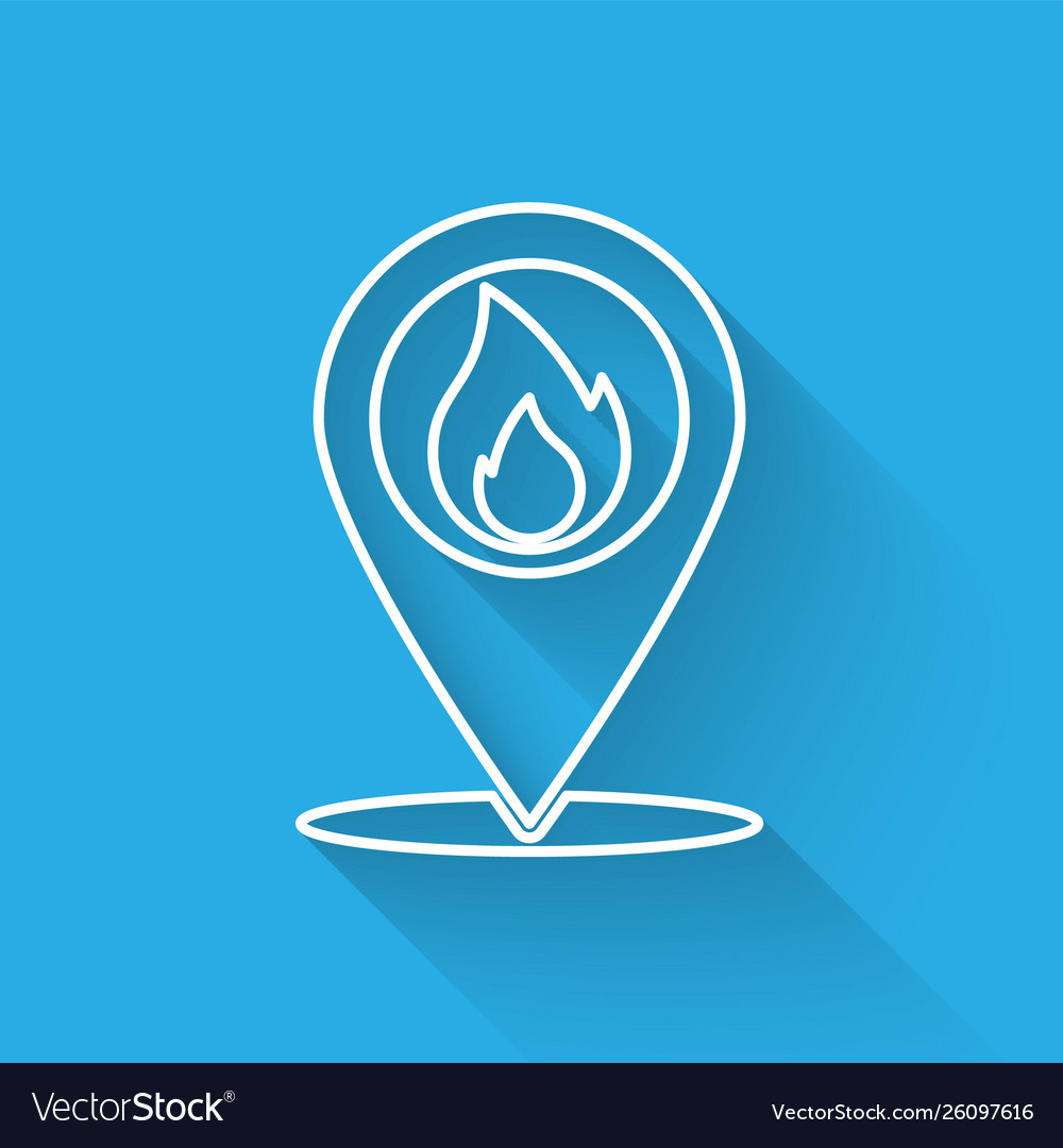 White map pointer with fire flame line icon vector image White map pointer with fire flame line icon