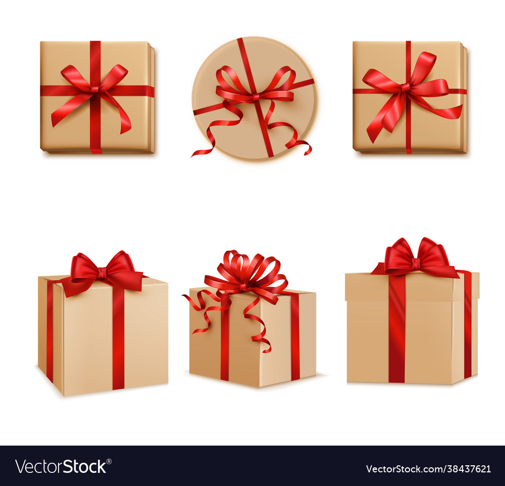 Box present realistic set vector image Box present realistic set