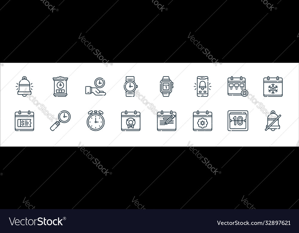 Calendar and date line icons linear set quality vector image Calendar and date line icons linear set quality