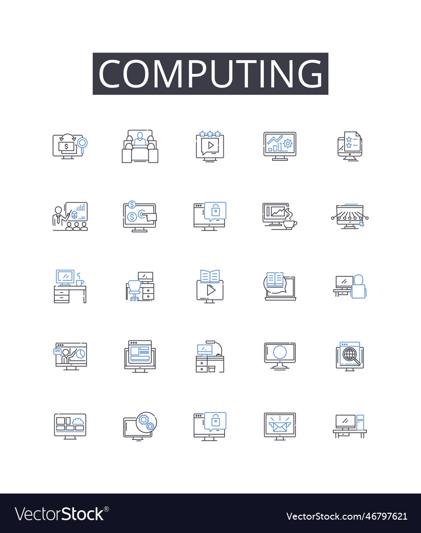 Computing line icons collection coding vector image Computing line icons collection coding