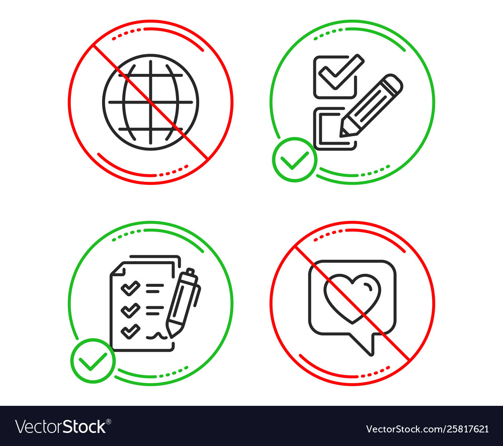 Globe survey checklist and checkbox icons set vector image Globe survey checklist and checkbox icons set