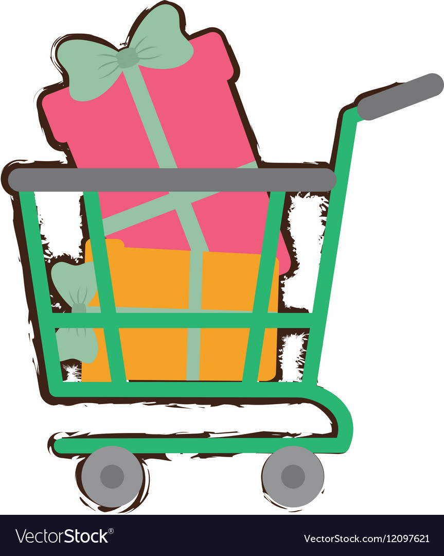 Green shopping cart online boxes gift presents
