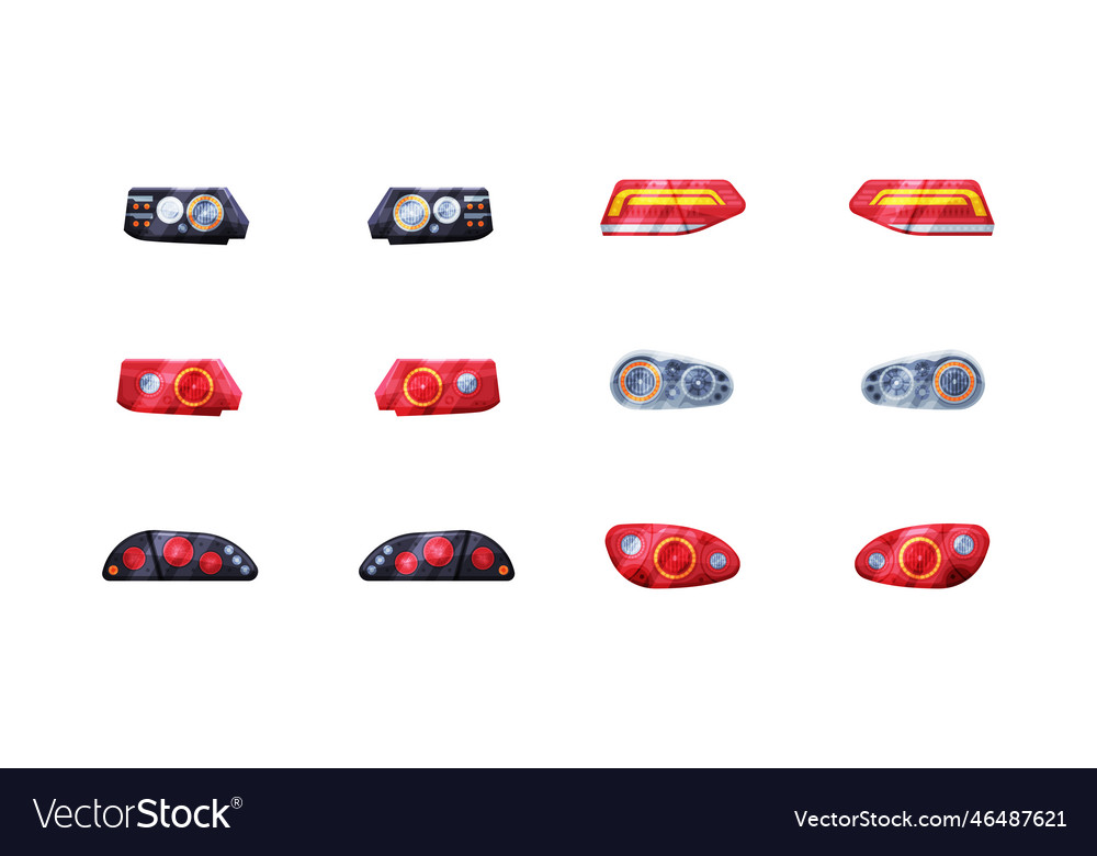 Headlights set front and back lights car detail Vector Image