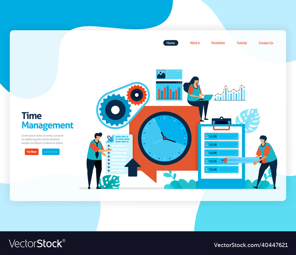Landing page of time management and scheduling vector image Landing page of time management and scheduling