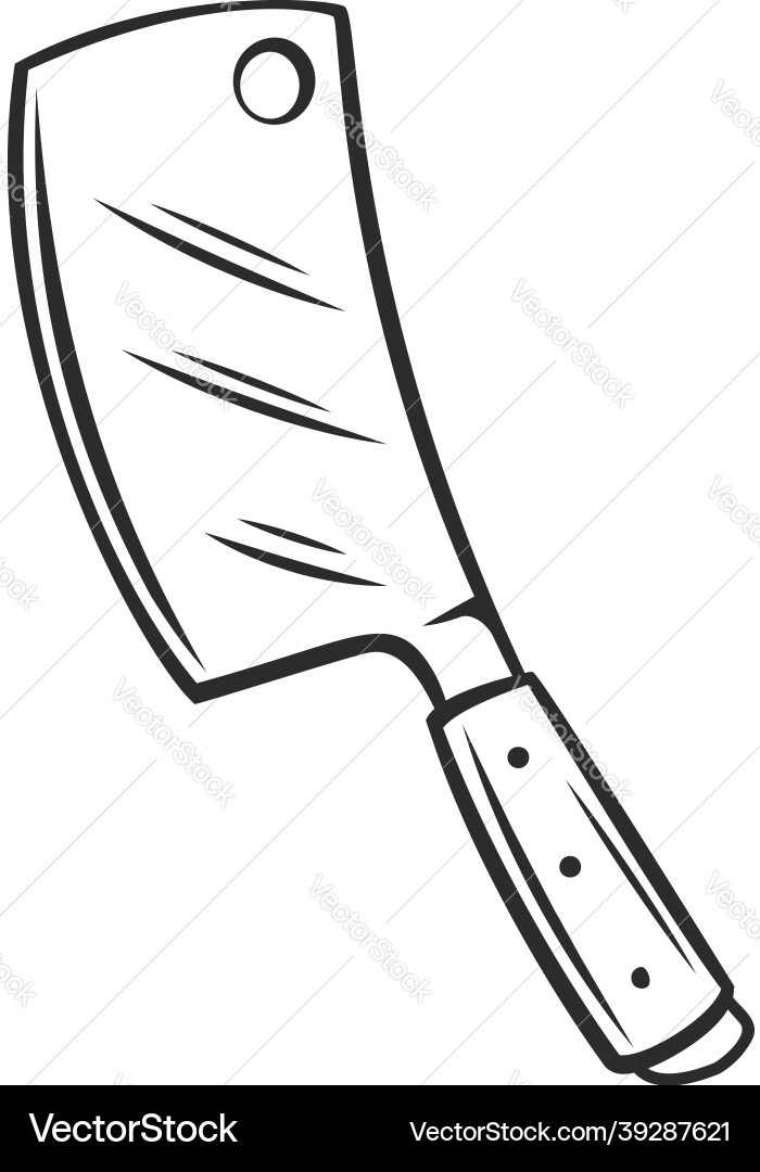 Meat kitchen cleaver butcher knife outline icon Vector Image