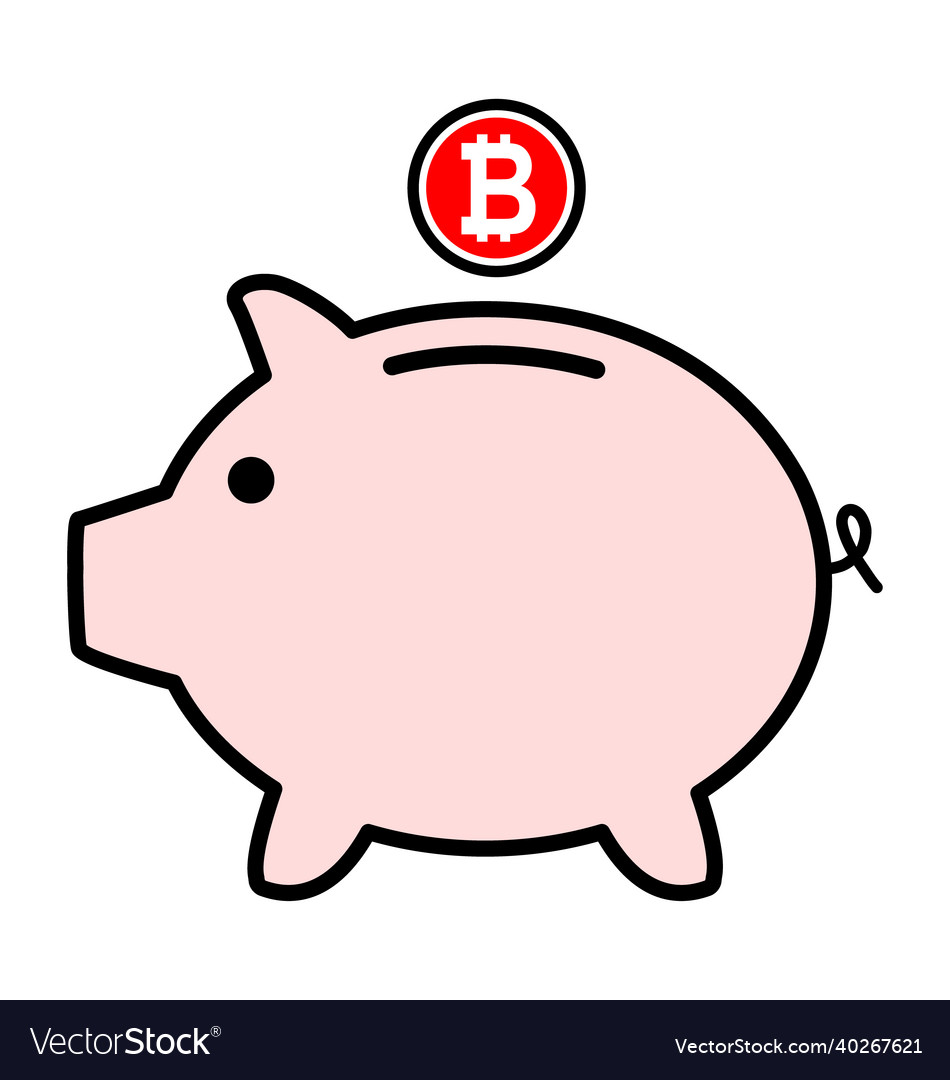 Piggy bank flat icon sign with bitcoin web symbol