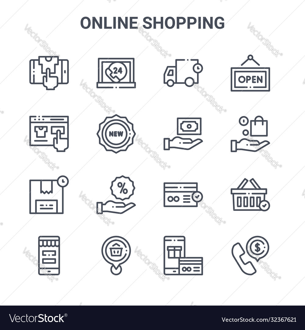 Set 16 online shopping concept line icons