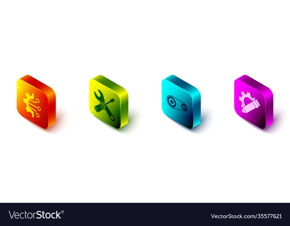 Set isometric algorithm screwdriver and wrench vector image Set isometric algorithm screwdriver and wrench