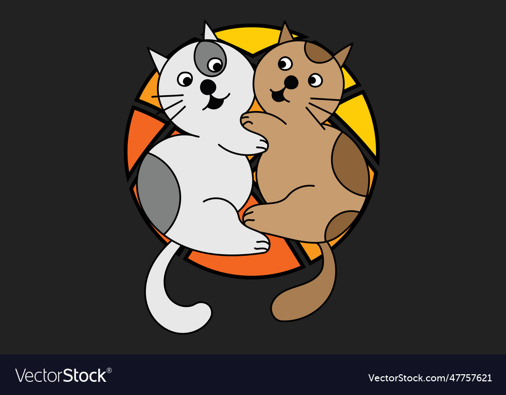 Two cats cudding on circle color with dark grey