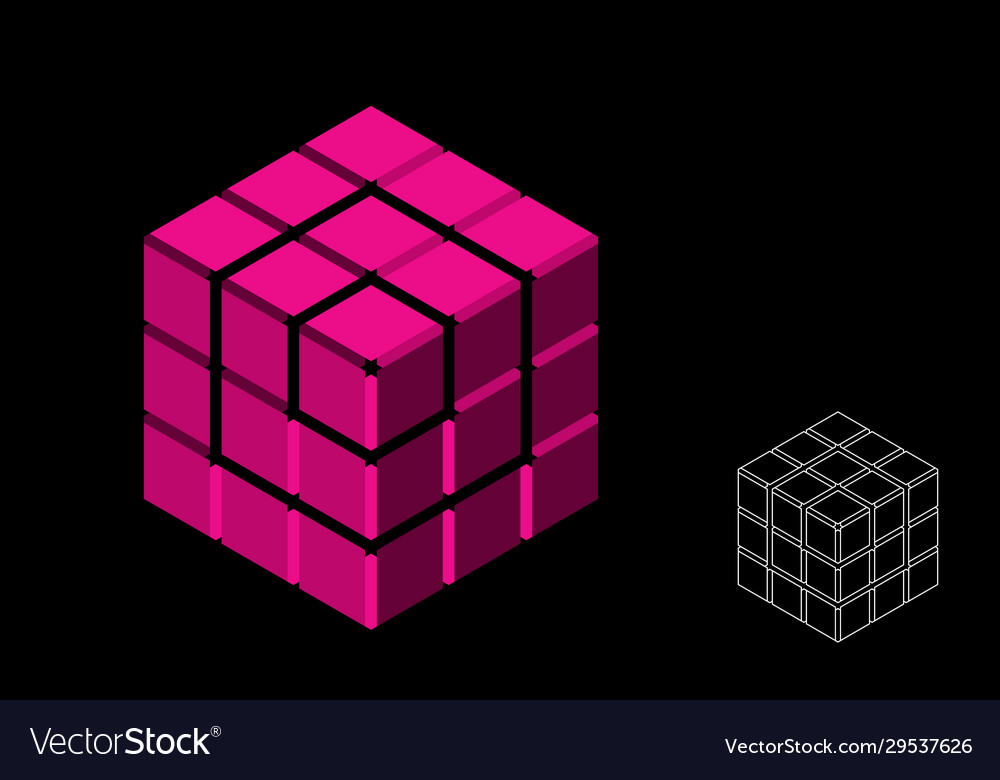 Abstract polygonal cube with cuts 3d isometric