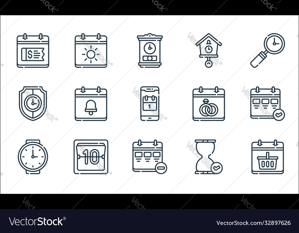 Calendar and date line icons linear set quality vector image Calendar and date line icons linear set quality
