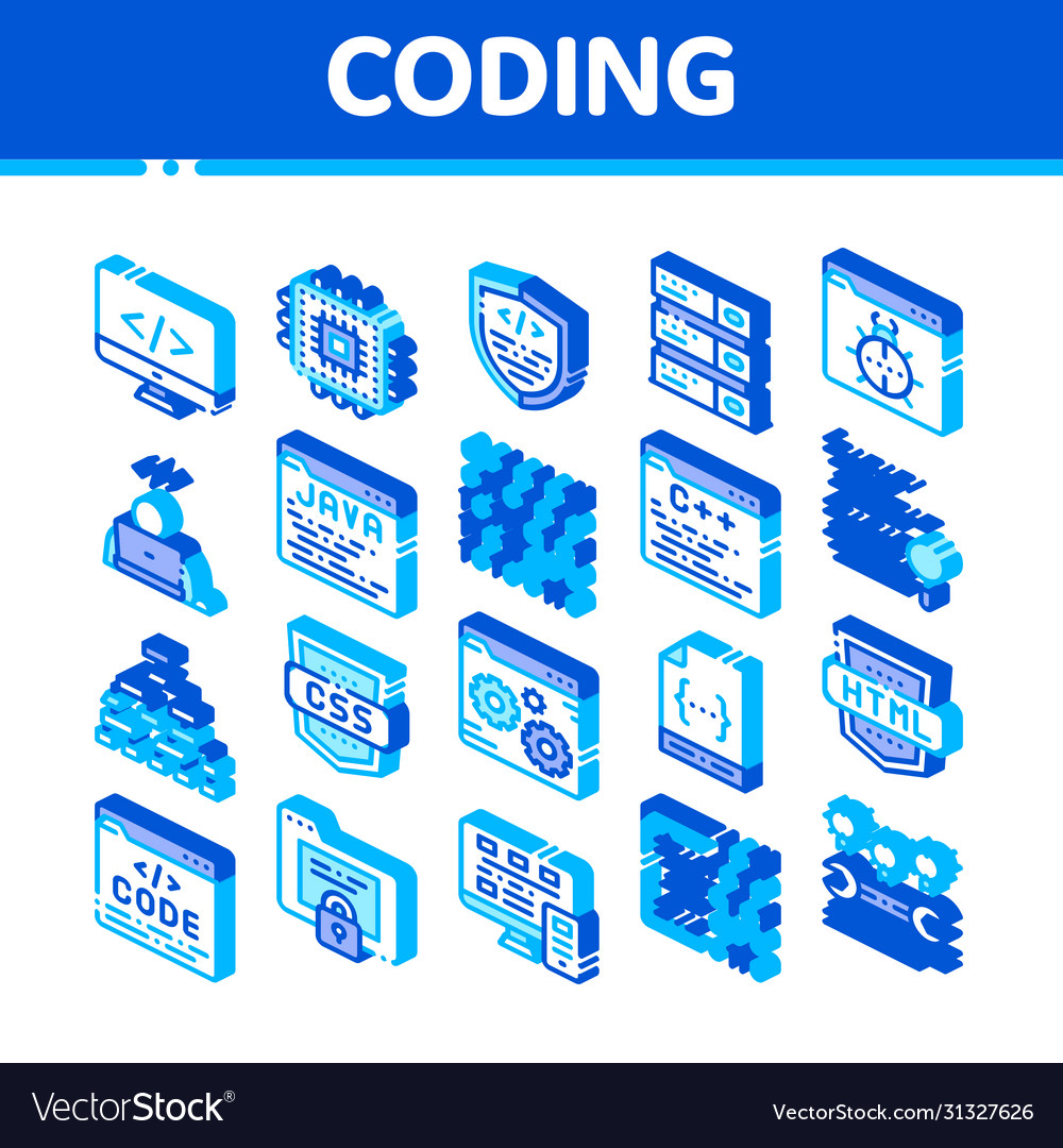 Coding System isometrische Icons Set vector image Coding System isometrische Icons Set