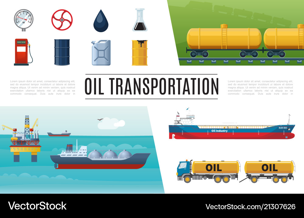 Flat oil industry elements set Royalty Free Vector Image