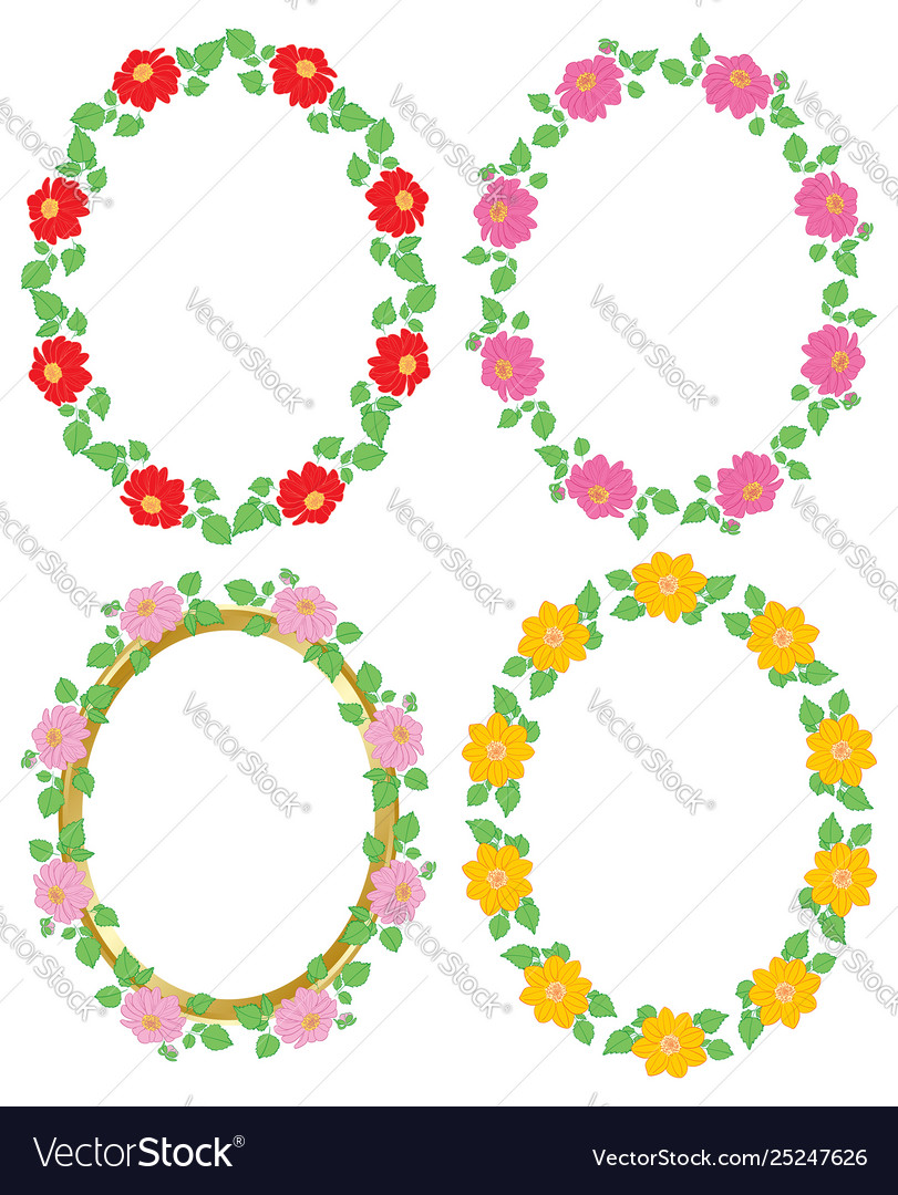 Flowers Dahlia In Decorative Frames Oval Vector Image