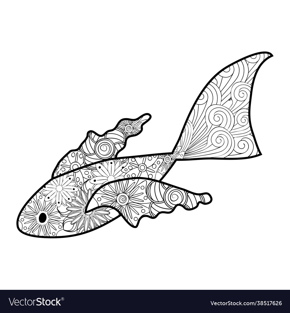 Hand drawn fish entangle for anti stress vector image Hand drawn fish entangle for anti stress