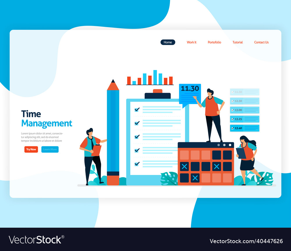 Landing page of time management and scheduling vector image Landing page of time management and scheduling