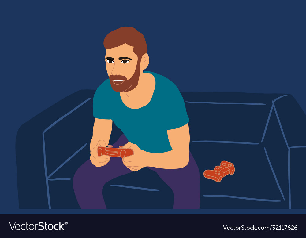Man playing video game with a gaming console