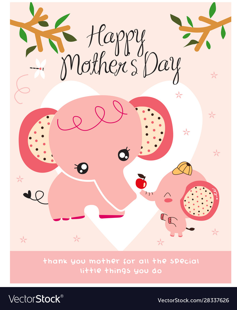 Mothers day in cartoon cute elephant