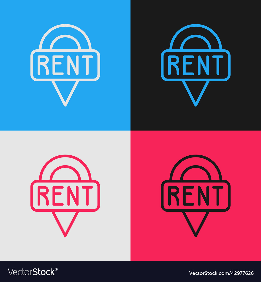 Pop art line location key icon isolated on color