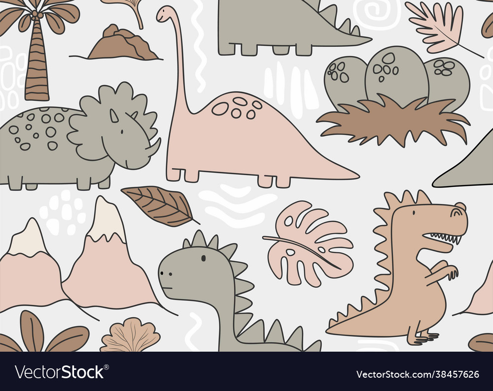 Seamless pattern with different dinosaurs vector image Seamless pattern with different dinosaurs