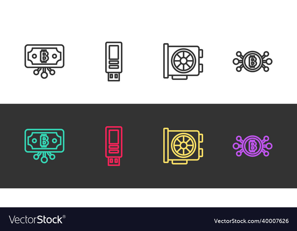 Set line bitcoin with circuit usb flash drive vector image Set line bitcoin with circuit usb flash drive