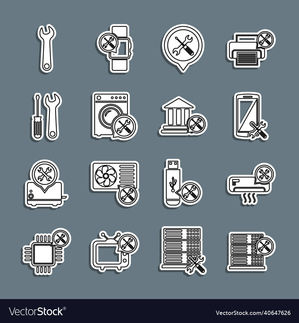 Set line database server service air conditioner vector image Set line database server service air conditioner
