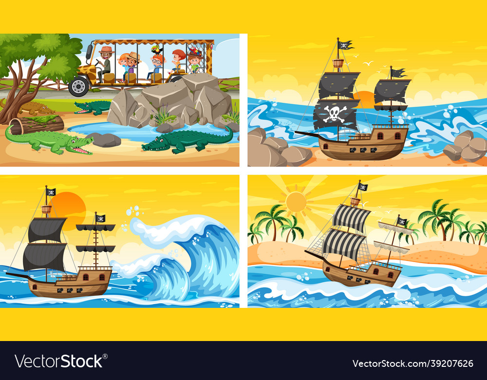 Set of different scenes with animals in the zoo Vector Image Set of different scenes with animals in the zoo
