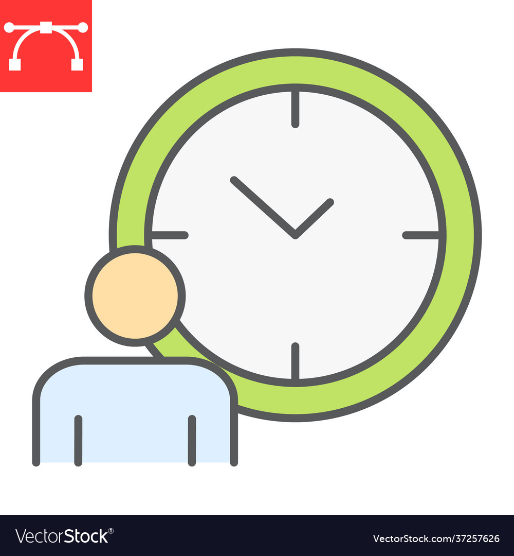 Time management color line icon person with clock