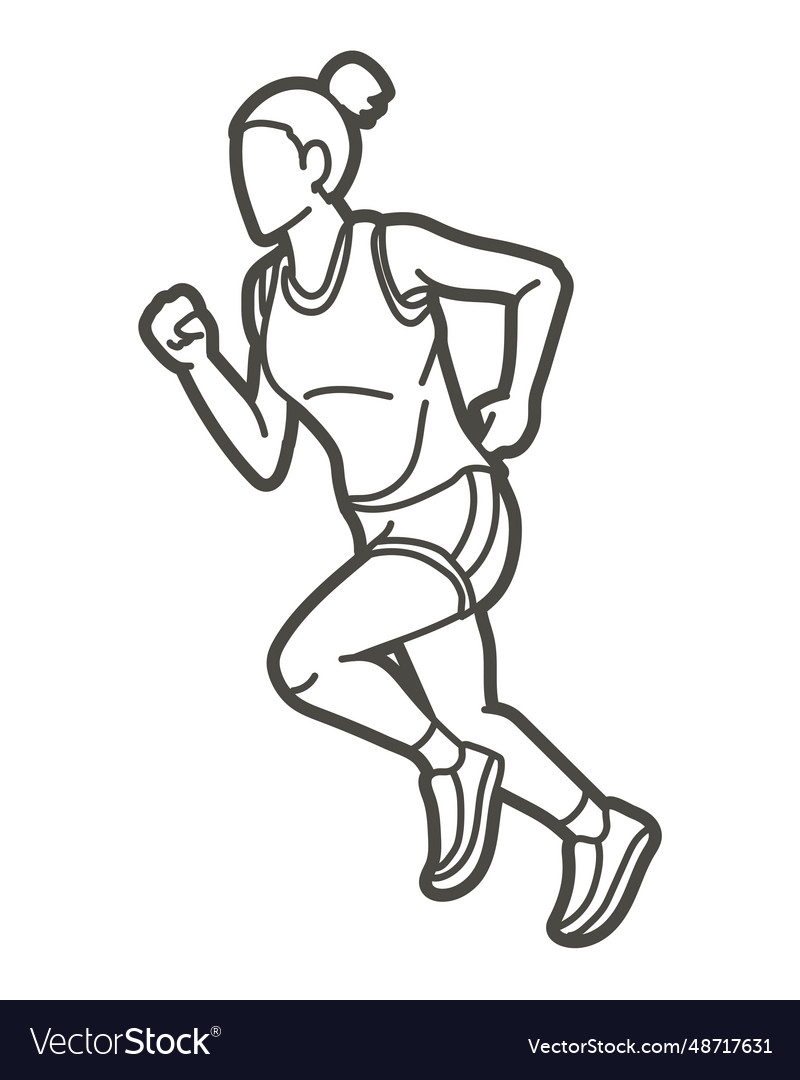 A female running marathon runner cartoon woman run