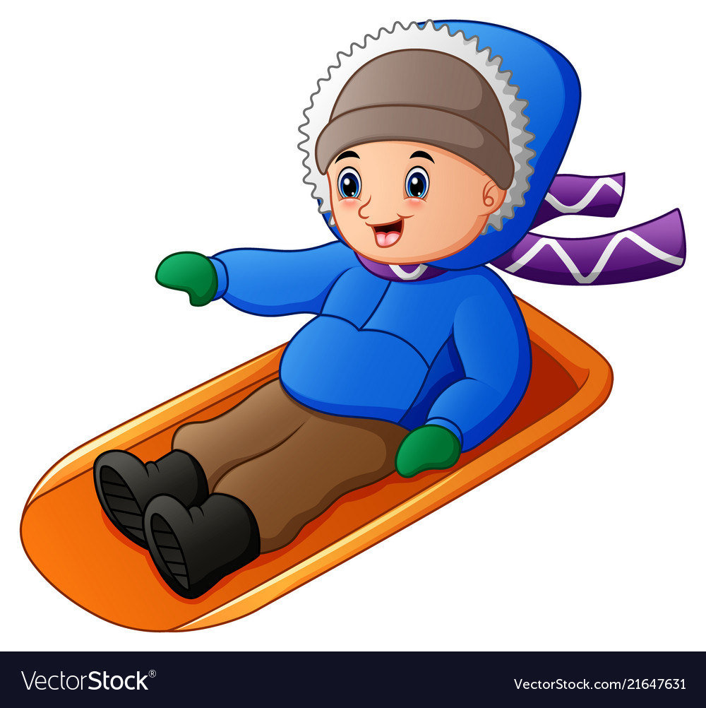 Cartoon boy playing with a sledge Royalty Free Vector Image