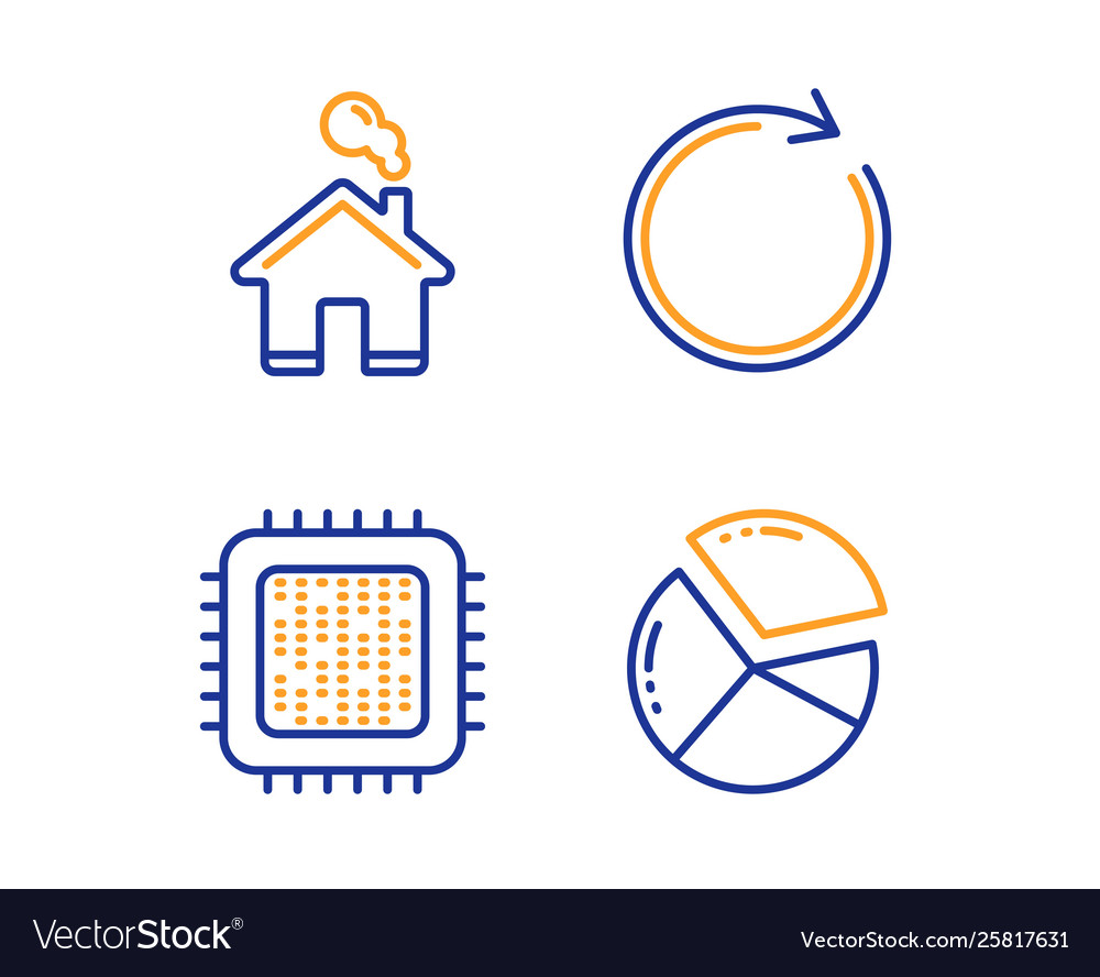 Cpu Prozessor synchronisieren und Home-Symbole setzen Kuchen vector image Cpu Prozessor synchronisieren und Home-Symbole setzen Kuchen