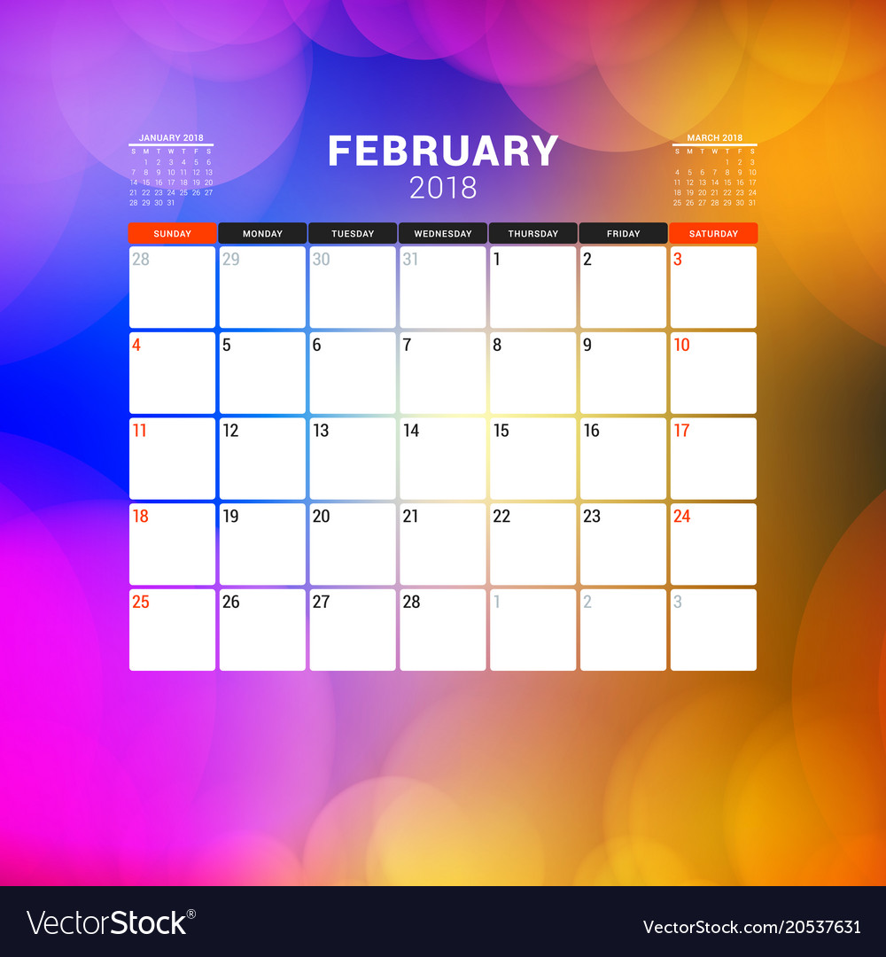 February 2018 calendar planner design template