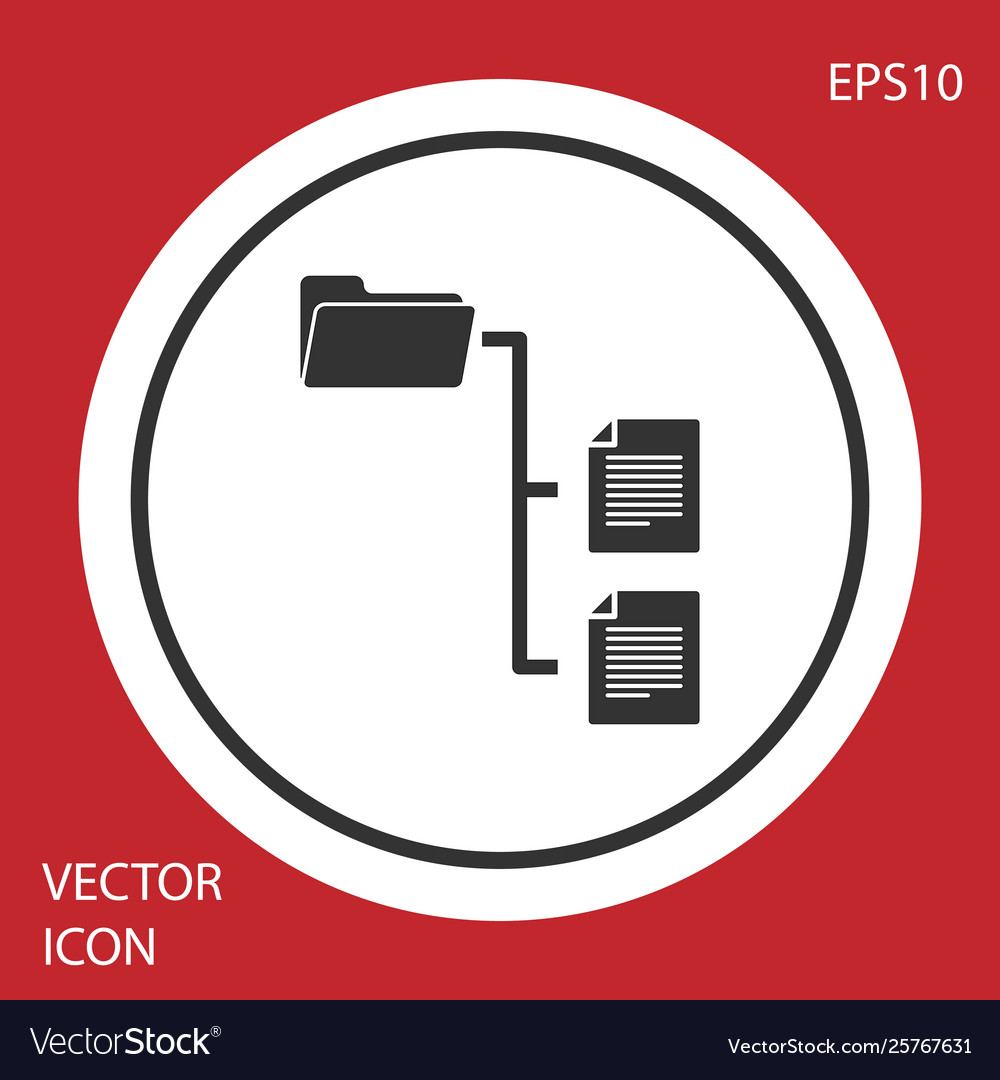 Grey folder tree icon isolated on red background