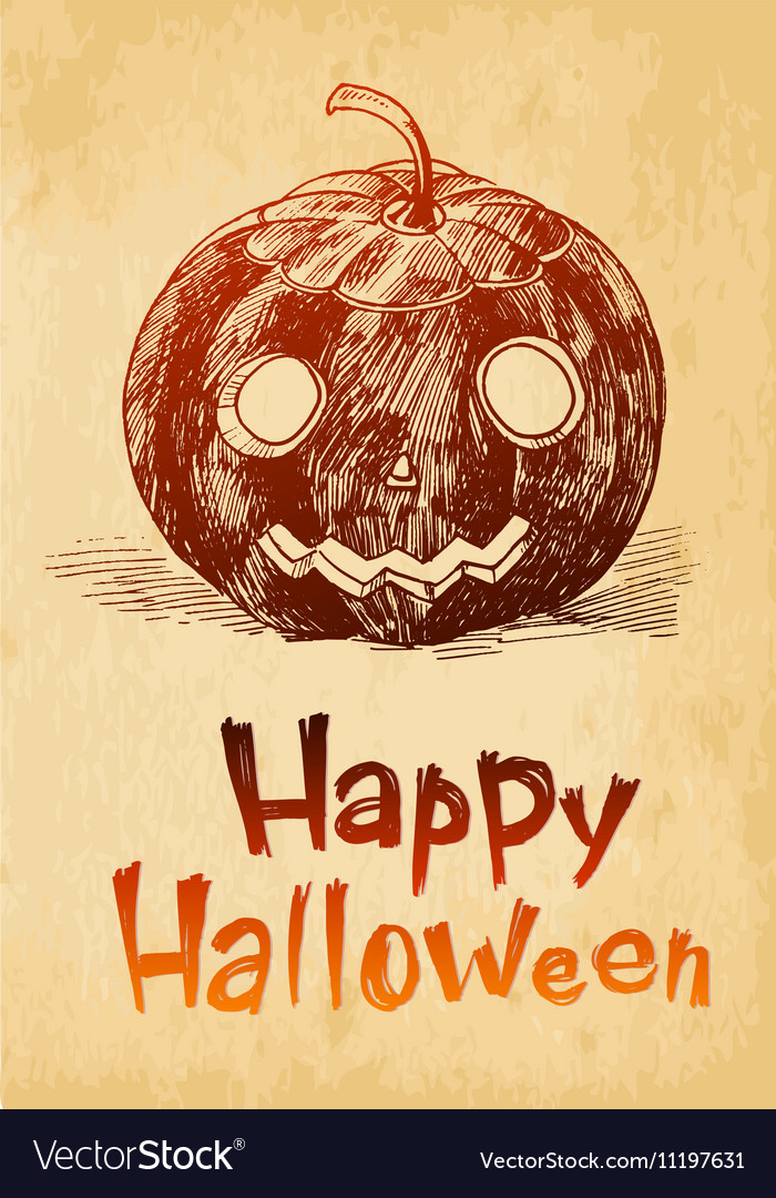 Happy halloween pumpkin jack o lantern drawn