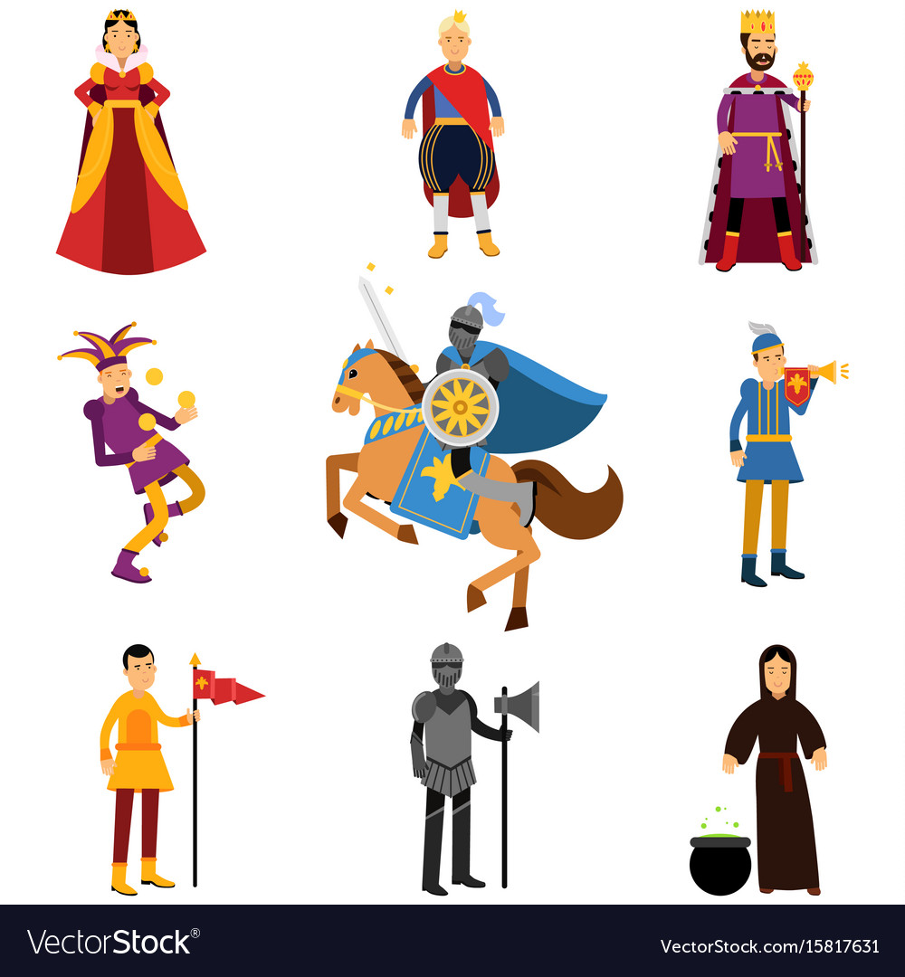 Medieval characters in the historical costumes Vector Image