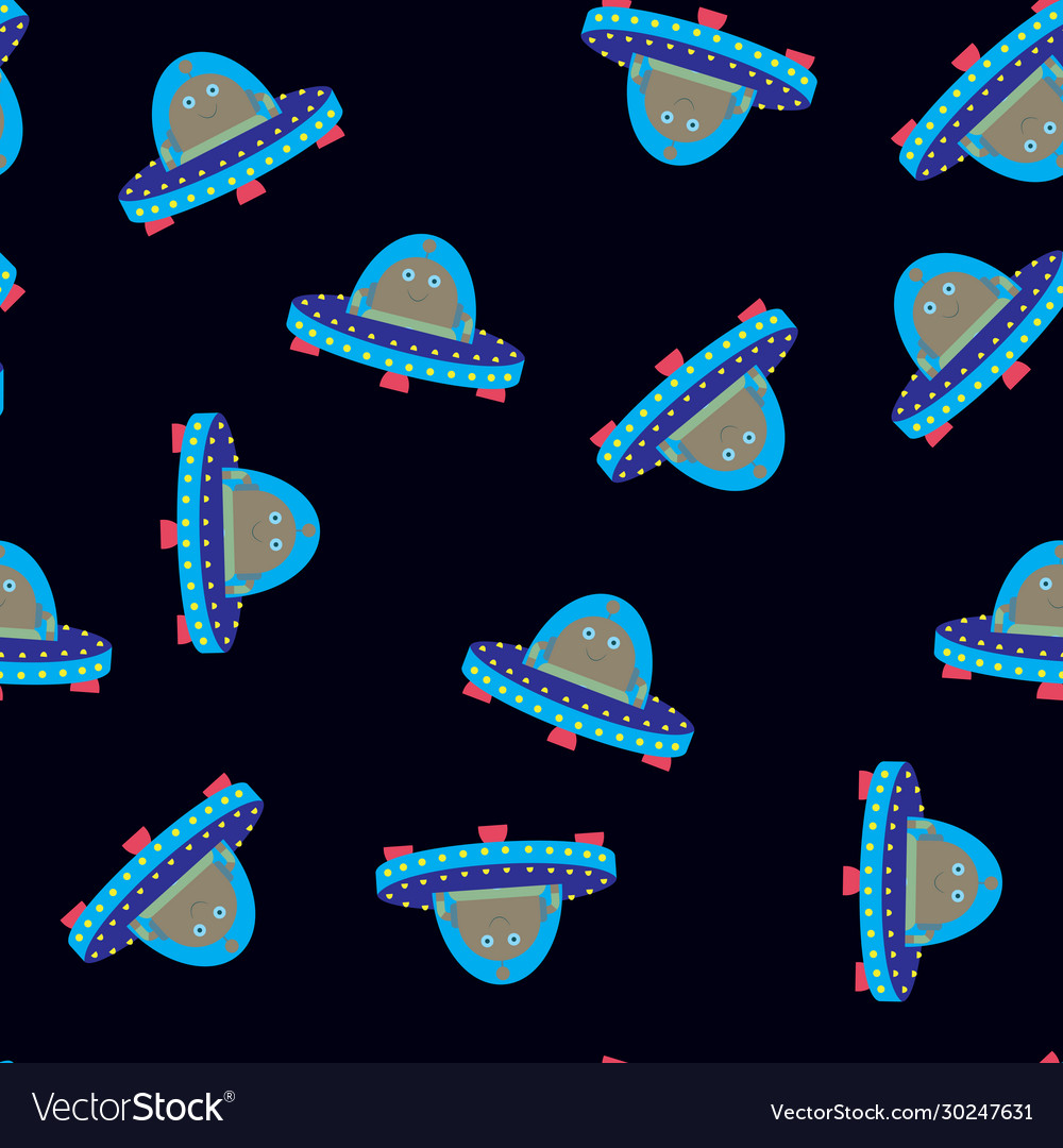 Robot or ufo in spaceship seamless pattern