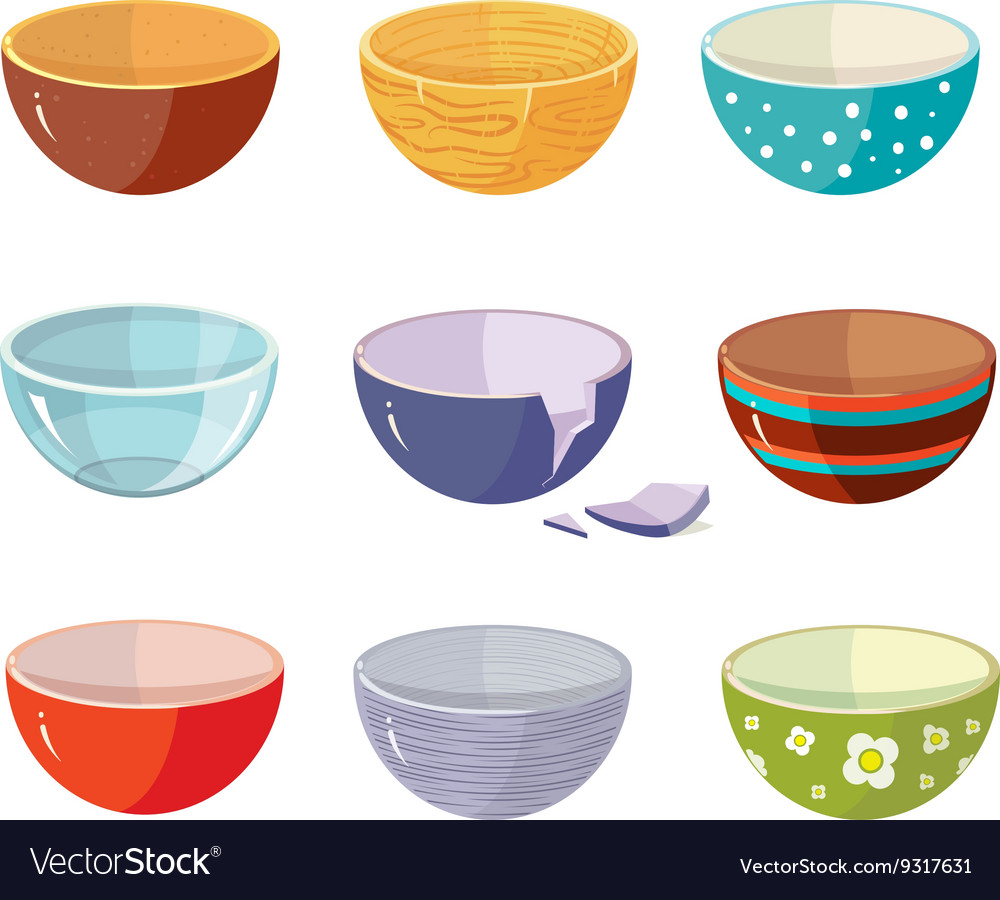 Set of empty soup plates with different