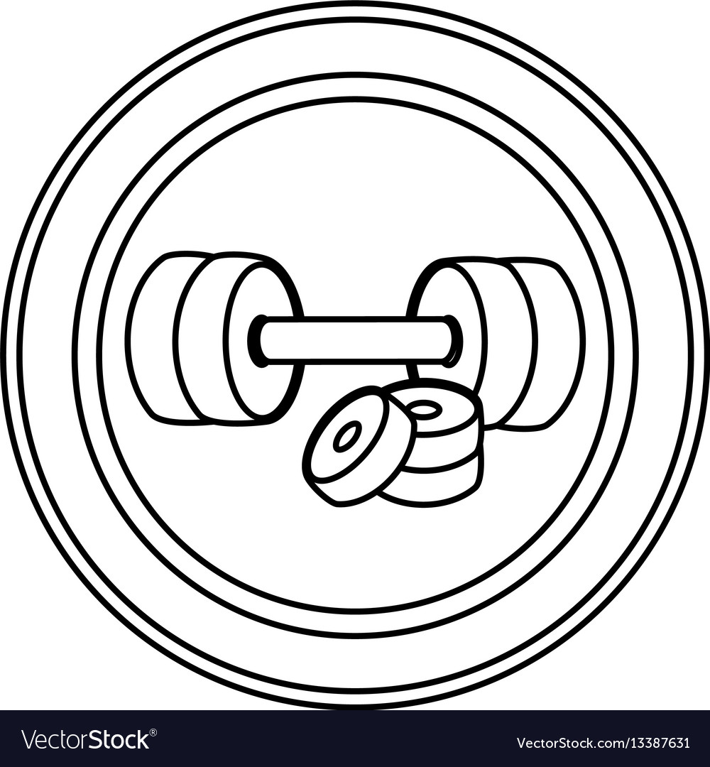 Silhouette circular frame with set dumbbell vector image Silhouette circular frame with set dumbbell