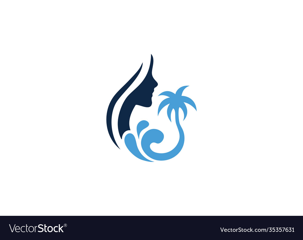 Summer logo wave palm and girl silhouette