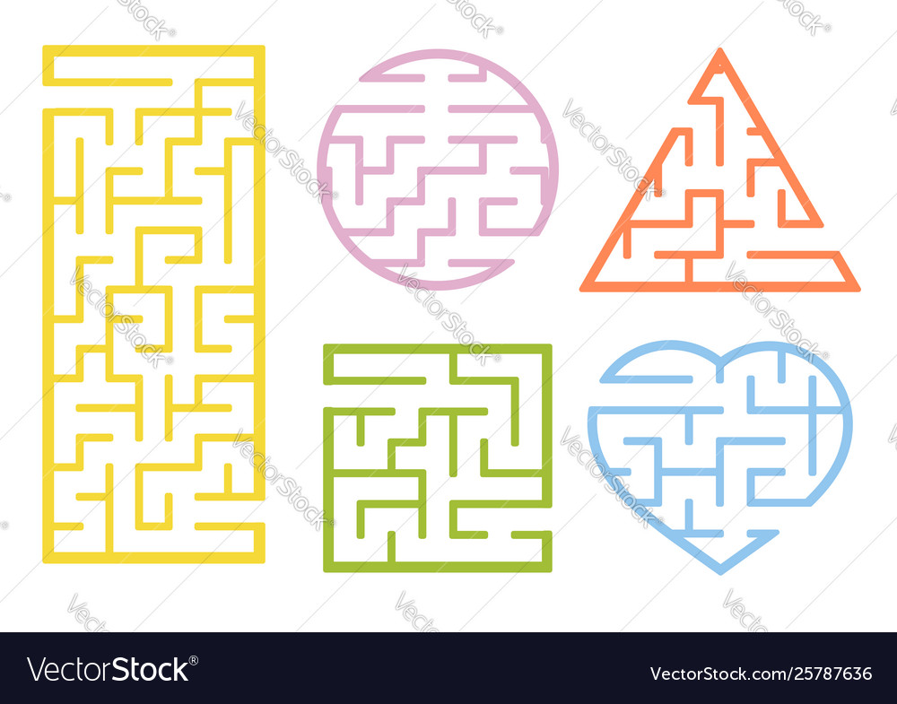 A set mazes cartoon style visual worksheets