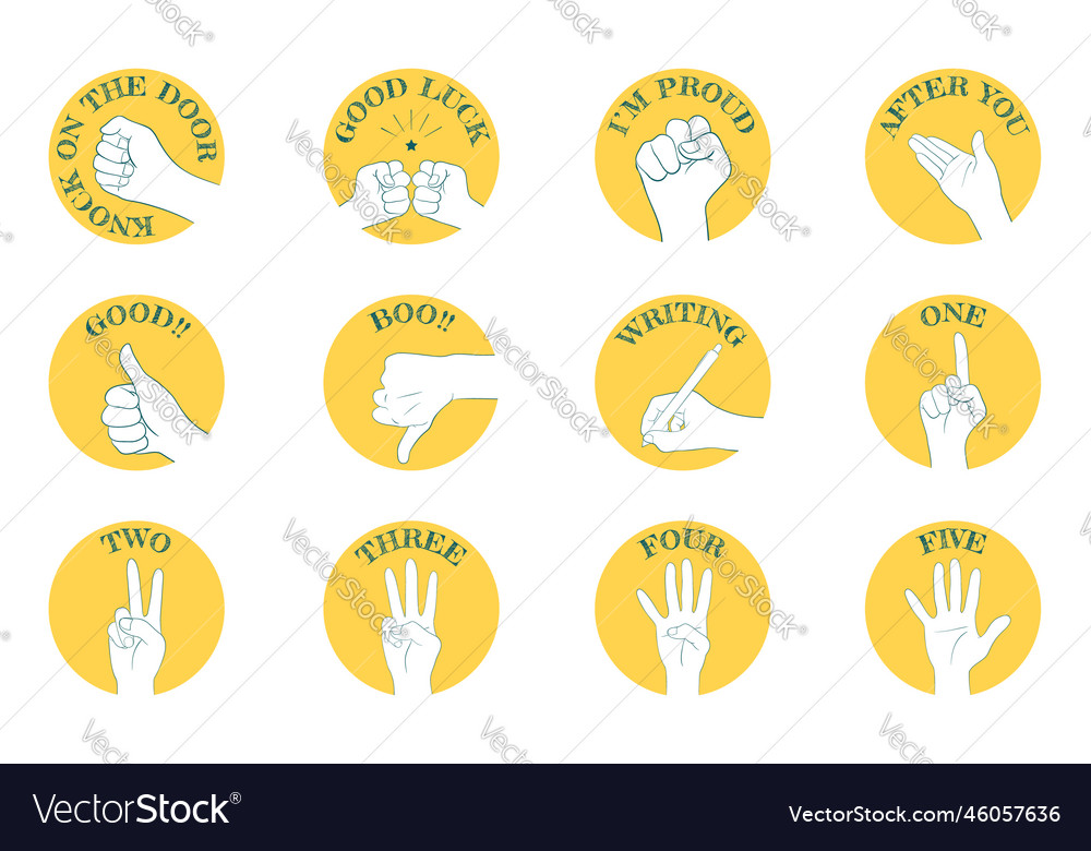 Hand sign icon set 12 types communication Vector Image