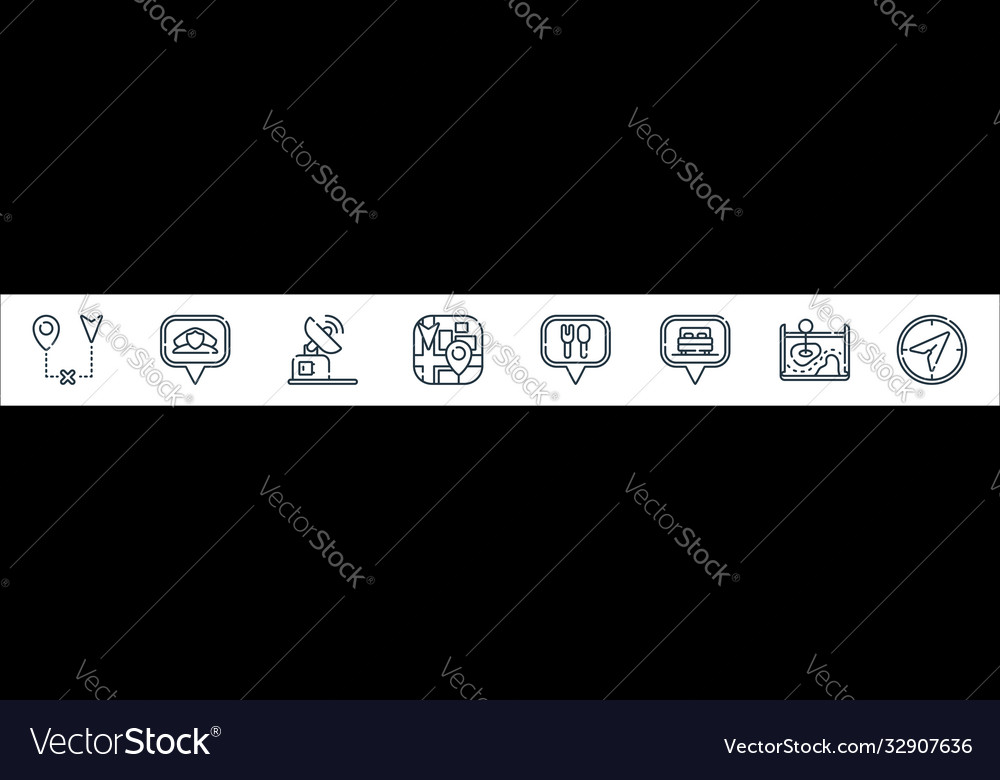 Navigation and maps line icons linear set quality vector image Navigation and maps line icons linear set quality