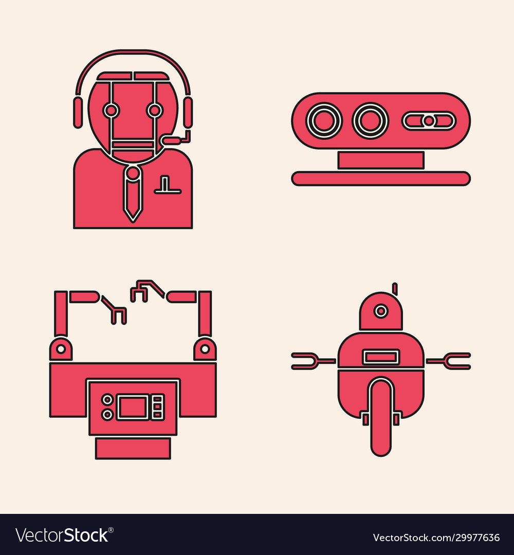 Set robot worker 3d scanning system vector image Set robot worker 3d scanning system